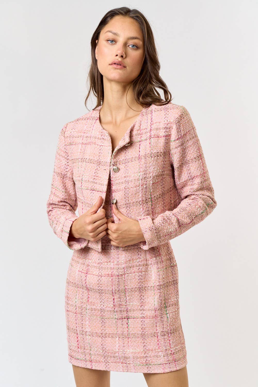 Pink Tweed Cropped Jacket