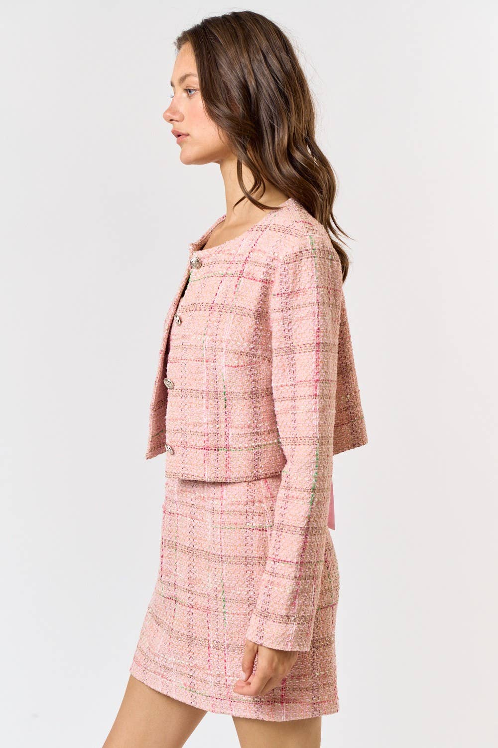 Pink Tweed Cropped Jacket