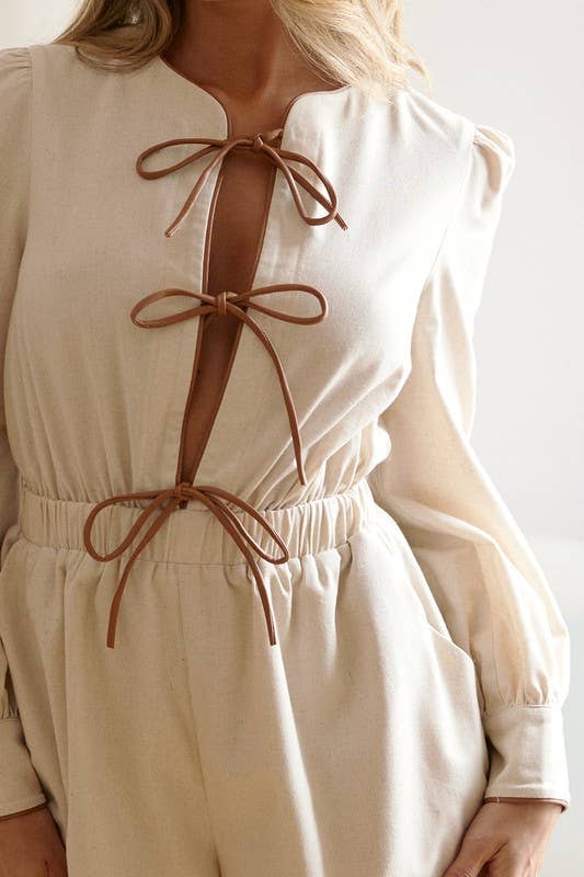 Brown Pleather Tie Romper