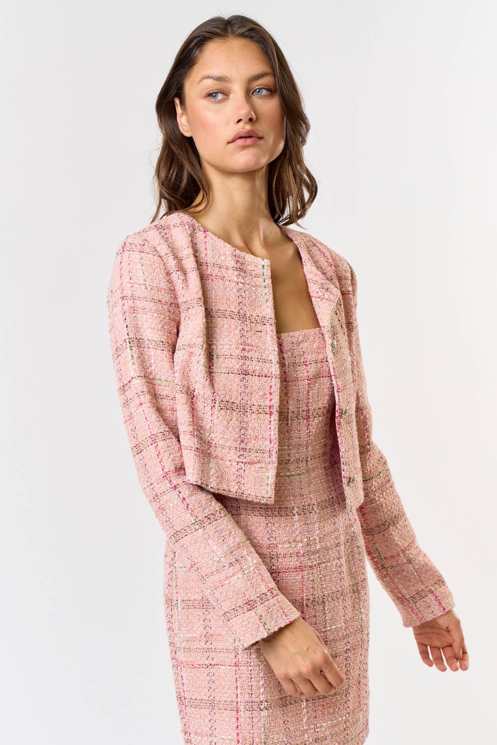 Pink Tweed Cropped Jacket