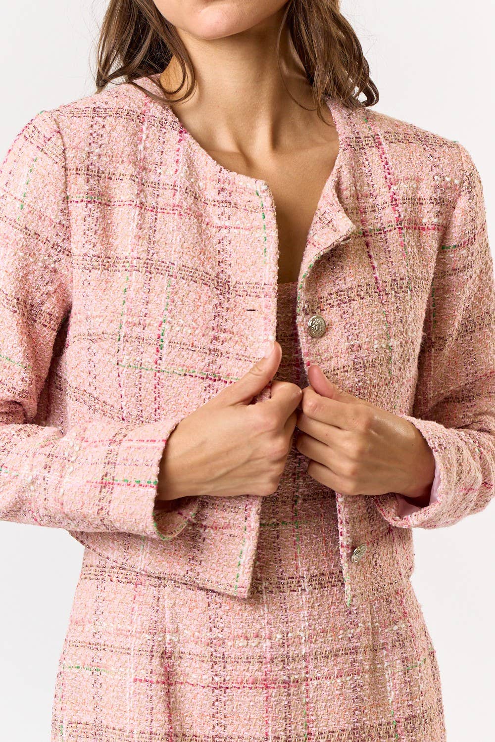 Pink Tweed Cropped Jacket