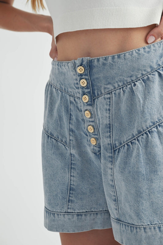 Cinch, Flair, and Detail Denim Shorts